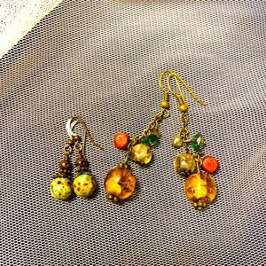 2/$20 Two pairs boho style glass bead dangle earrings.